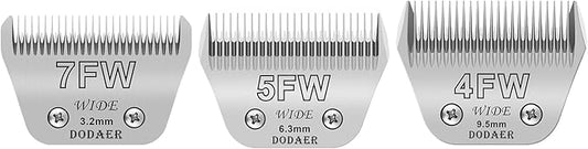 7FW+5FW+4FW Detachable Dog Grooming Wide Blades,Cut Length 1/8"(3.2mm) to 3/8(9.5mm) Compatible with Andis,Oster A5,Wahl KM10 Series Clippers,3 Pack