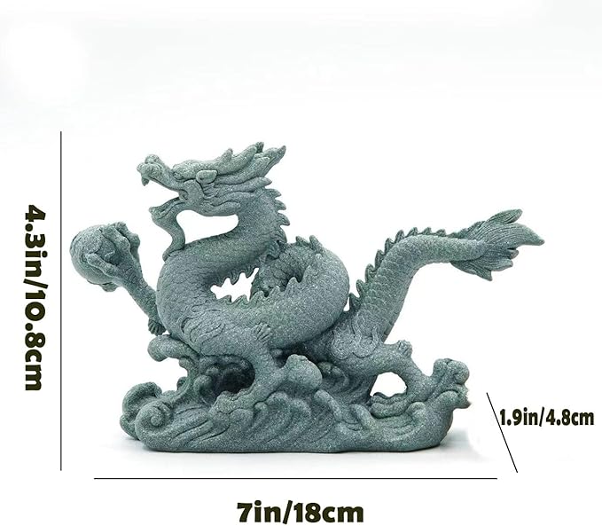 livelyfish Sandstone Chinese Dragon Statues, Aquarium Fish Tank Decorations Asian Garden Home Office Tabletop Small Accessories Decor for Wealth Success Lucky,A