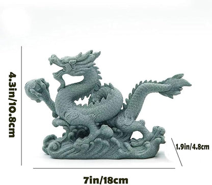 livelyfish Sandstone Chinese Dragon Statues, Aquarium Fish Tank Decorations Asian Garden Home Office Tabletop Small Accessories Decor for Wealth Success Lucky,A
