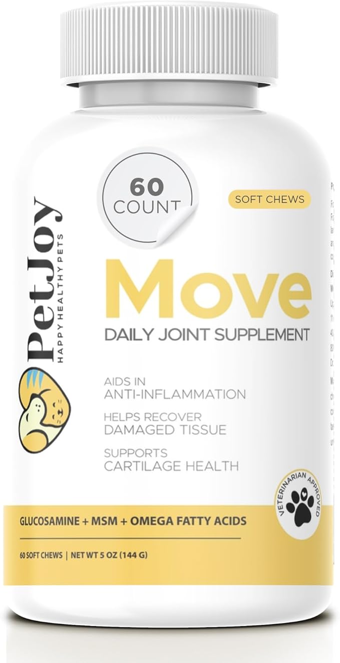 PetJoy Mobility Chews for Dog Arthritis Pain Relief - Hip and Joint Supplement for Dogs Senior and Large Breeds Glucosamine Chondroitin Joint Health Support (60 Chewable Bacon Treats)