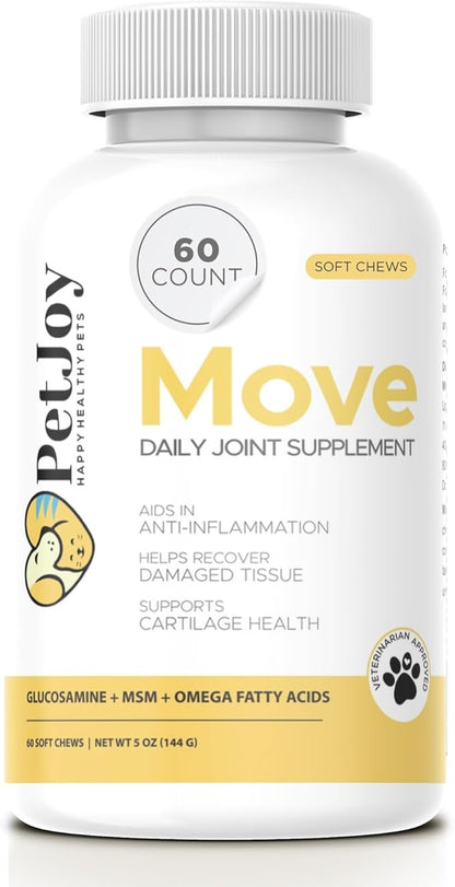 PetJoy Mobility Chews for Dog Arthritis Pain Relief - Hip and Joint Supplement for Dogs Senior and Large Breeds Glucosamine Chondroitin Joint Health Support (60 Chewable Bacon Treats)