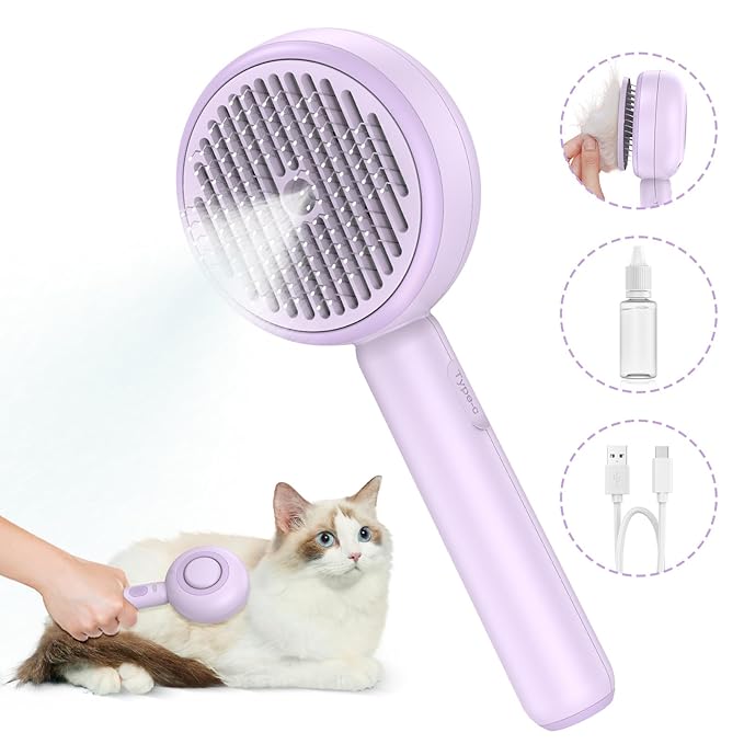 Cat Steam Brush, 3 In 1 Steam Cat Brush with Release Button and Tank, Cat Brush for De-shedding that Effectively Remove Knots and Loose Hair, Cat Brush with Steam for Long and Short Hair Dogs and Cats