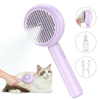 3 In 1 Steam Cat Brush with Release Button and Tank, Cat Brush for De-shedding that Effectively Remove Knots and Loose Hair, for Long and Short Hair Dogs and Cats