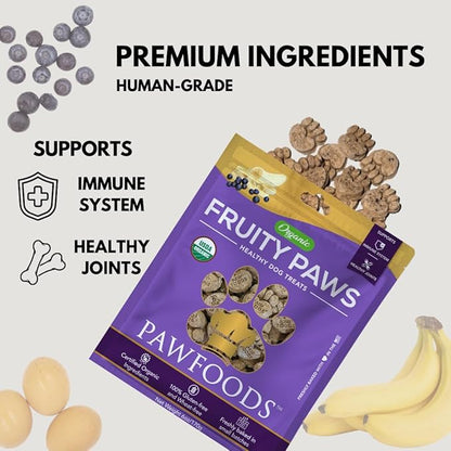 Treats Fruity Paws - Organic Dog Treats Healthy, Low Calorie Puppy Treats for Joint and Hip Support, Tasty Natural Treats for All Dogs, Only 5 Cal, Approx. 60 per Bag - 170g - Made in USA