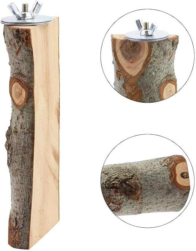 BILLIOTEAM 4 Pack Natural Wood Bird Perch Parrot Stand Branches Fork Toys,Pet Bird Cage Wooden Hanging Perch Platform Hammock Swing Toy for Small Parakeets,Budgies,Cockatiels,Conures,Macaws,Finches