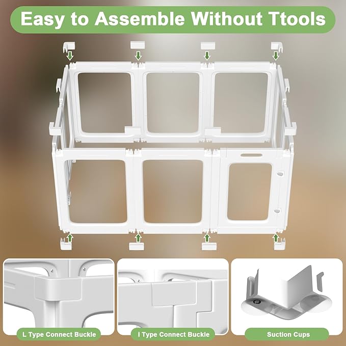 Clear Acrylic Dog Playpen Indoor, 24" Tall Puppy Play Pen with Door for Cat Bunny Small Animals, Transparent Doggie Fence Kennel Rabbit Ferret,Portable Pet Cages Easy Assemble, White, 10PCS