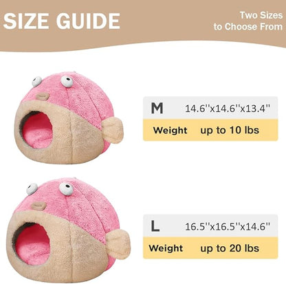 Cat Beds for Indoor Cats - Cat Bed Cave with Removable Washable Cushioned Pillow, Soft Plush Premium Cotton No Deformation Pet Bed, Lively Pufferfish cat House Design, Pink, Multiple Sizes