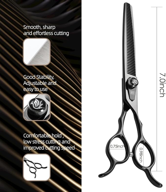 Dog Grooming Scissors: 7.5 inch Bright Black Pet Chunker Shears Made Of Japanese 440C Advanced Stainless Steel Professional Grooming Scissors for Dogs Cats and Other Pets