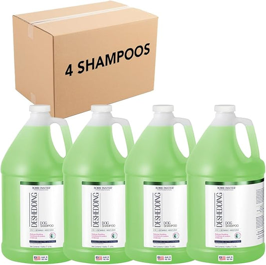 Deshedding Dog Shampoo & Conditioner, 2-in-1, Naturally Derived, Tear-Free, Salt-Free, Paraben-Free, pH-Balanced, Detangles, Conditions, Reduces Shedding, Pear Scent 1 Gallon (4 Pack) 10:1 Concentrate