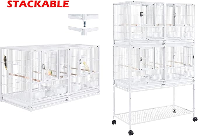 1/2/3-Combo Stacker Center Divided Breeder Breeding Bird Flight Double Rolling Cage for Aviaries Canaries Cockatiels Lovebirds Finches Budgies Small Parrots (White Vein, Three Stacker)