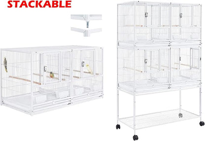 1/2/3-Combo Stacker Center Divided Breeder Breeding Bird Flight Double Rolling Cage for Aviaries Canaries Cockatiels Lovebirds Finches Budgies Small Parrots (White Vein, Three Stacker)