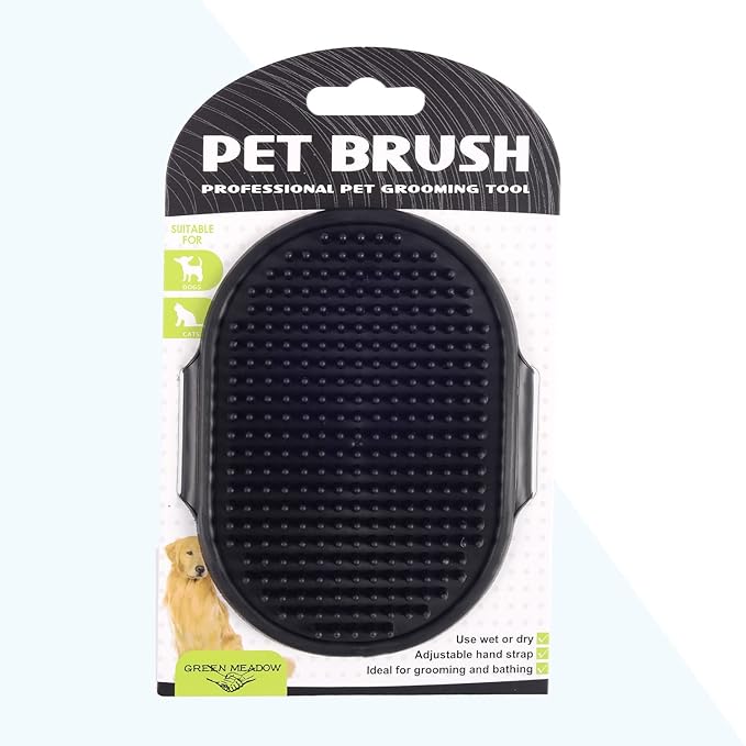 Dog Grooming Shampoo Bath Brush - 2 Pcs Soothing Massage Rubber Comb for Long & Short Haired Dogs and Cats - Blue & Black