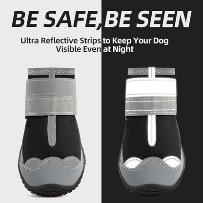 Dog Shoes for Large Dogs, Medium Dog Boots & Paw Protectors for Hardwood Floors, Outdoor Dog Booties for Hot Pavement Winter Snow Hiking, Waterproof Dog Shoes with Reflective Strips Size 7