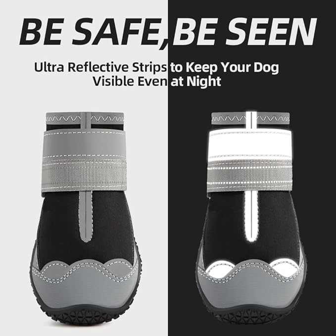 Dog Shoes for Large Dogs, Medium Dog Boots & Paw Protectors for Hardwood Floors, Outdoor Dog Booties for Hot Pavement Winter Snow Hiking, Waterproof Dog Shoes with Reflective Strips Size 8