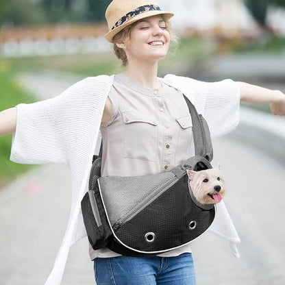 PetAmi Dog Sling Carrier for Small Dogs, Puppy Carrier Sling Purse, Dog Bags For Traveling, Carrying Bag to Wear Medium Cat, Adjustable Crossbody Pet Sling Travel Poop Bag Dispenser, Max 10 lbs, Black