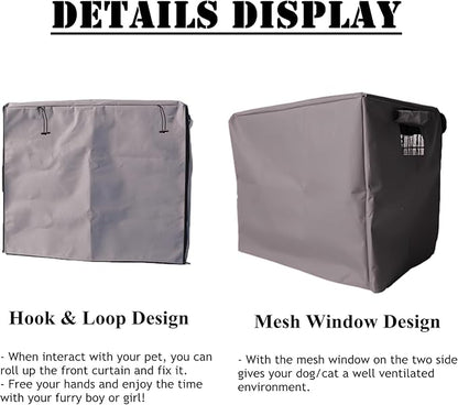 Dog Crate Cover Waterpoof Grey Pet Kennel Covers for Puppy Cat Indoor Outdoor Fit for 1 Door Wire Crate, 33.46x23.62x27.56 Inch