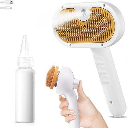 3-in-1 Pet Steam Brush Set for Dogs & Cats, Grooming Comb with Spray, Defur Tool, Water-Assisted Hair Removal, Gentle Cat & Dog Spritz Brush, Multi-Purpose Steam Grooming Kit