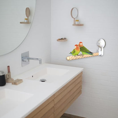 2Pcs Bird Perch With Suction Cup, Wooden Parrot Stand, Shower and Window Perch, Grinding Stick Training Toys, Wall Bath Car Travel Stand for Small and Medium Birds