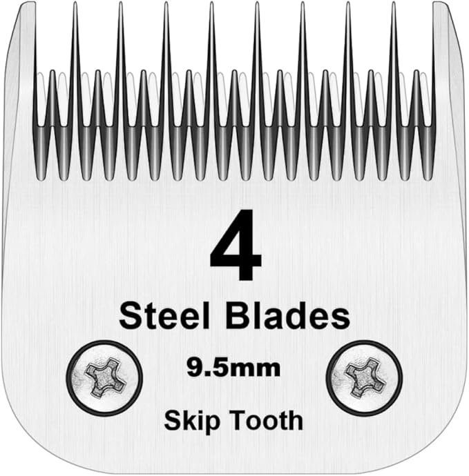4 Skip Tooth Blades,Detachable Pet Dog Grooming Steel Bladeï¼_ompatible with Andis,Oster A5,Wahl KM10 Series Clippers,Cut Length 3/8-Inch (9.5mm)