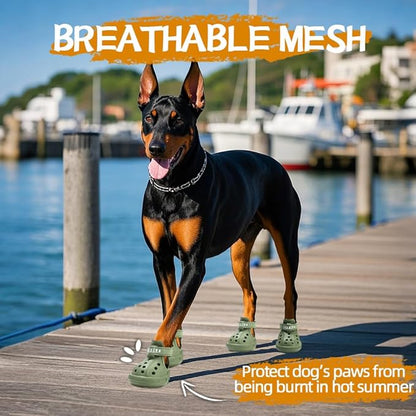 JZXOIVA Dog Shoes for Hot Pavement, Dog Booties for Small Dogs, Breathable Dog Boots & Paw Protectors, Adjustable Non-Slip Dog Rain Booties, Waterproof Pets Sandals for Beach Green Size 1