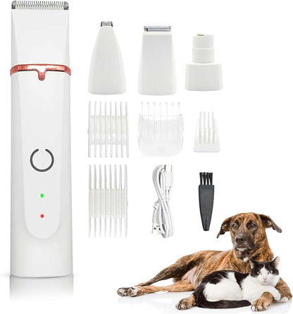 4-in-1 Dog Grooming Kit Hair Clippers - Electric Low Noise Paw Trimmer - USB Rechargeable - Cordless Quiet Nail Grinder Trimmer for Cats and Dogs