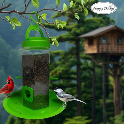 Happy Wings Plastic Tube Bird Feeder, Natural Green, Set of 2, Hanging Feeder for Wild Birds