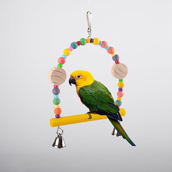 Bird Swing for Parakeets - 9 * 6 inch Bird Toys for Conures - Wooden Parrot Swing Parakeet Swing for Cage Cockatiel Swing Bird Swings for Parakeets and Bird Swings for Small Birds