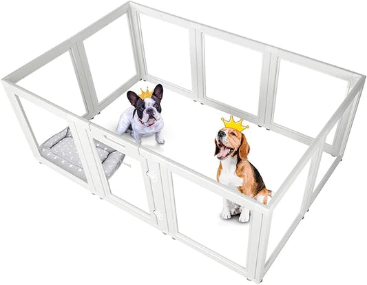 Clear Acrylic Plastic Dog Playpen Indoor,for Puppy Cat Rabbit Ferret Transparent Pet Pen,Easy Assemble Whelping Crate Kennel Cage Enclosure for Small & Medium Dogs (30.3" Height, 10PCS)