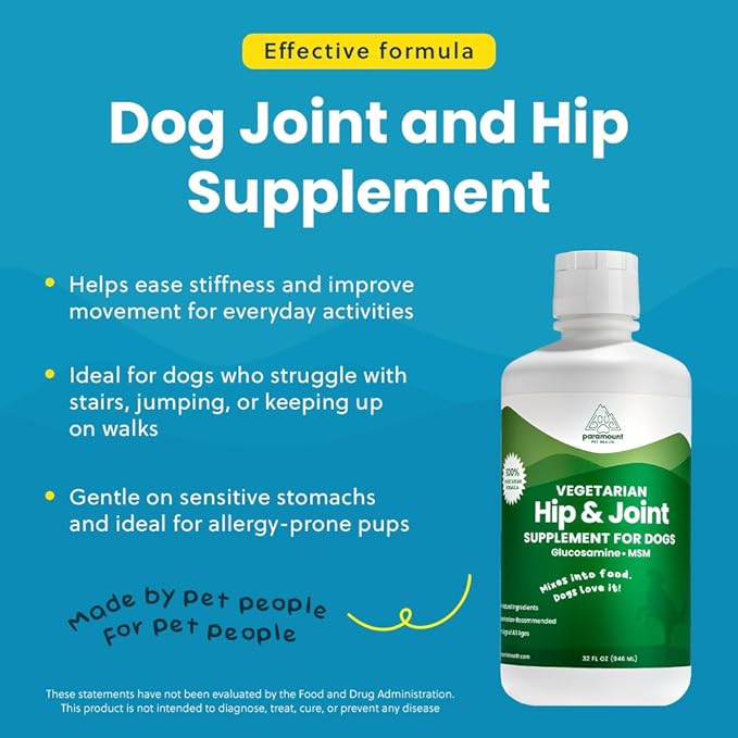 Plant-Based Liquid Glucosamine for Dogs, 1600mg Joint Support with Chondroitin, MSM & Omega 3-6-9, Shellfish-Free Dog Arthritis Supplement for Mobility & Flexibility, Made in USA, 32 oz