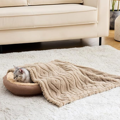 Qeils Jacquard Dog Blankets for Small Dogs, Cozy Calming Blanket for Indoor Cats, 280GSM Coral Fleece Plush Fluffy Throw Blanket, Taupe Boho, 25x30IN