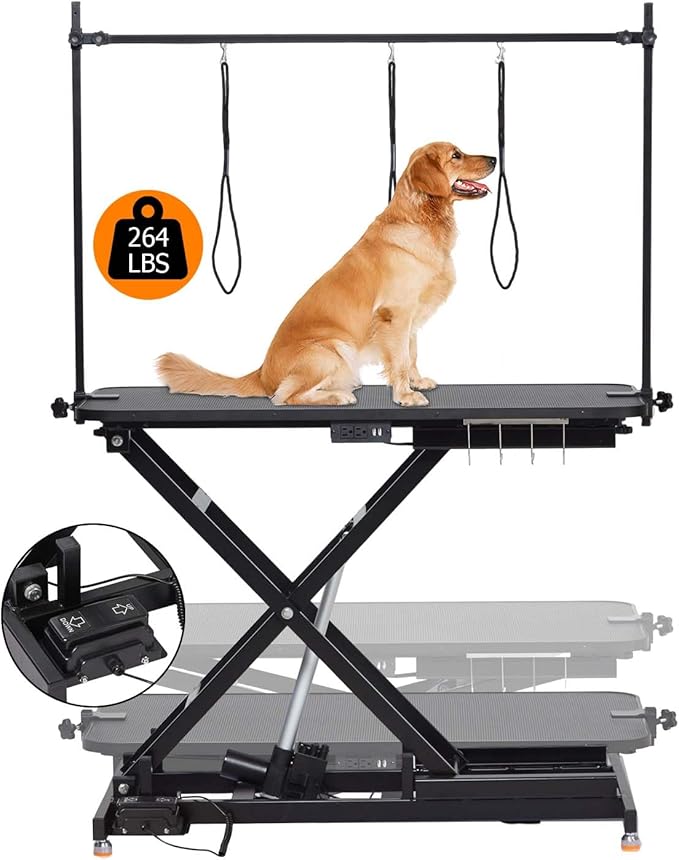 47" Electric Dog Grooming Table - Heavy Duty, 9.4"-39.7" Height Adjustable Pet Grooming Table w/Dog Grooming Arm, Anti Slip Tabletop & Tool Organizer/Dog Grooming Station, Black