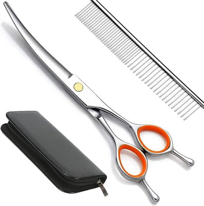 AIRY 7.5" Dog Grooming Kit Professional Dog Grooming Scissors Set Including Comb and Curved Scissors for Dog Grooming, Cat Dogs Grooming Shears for Right and Left Handers Trimming