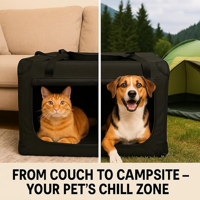 3-Door Collapsible Dog Crates for Medium Dogs, Cats, Rabbit, Foldable Soft Kennel Indoor & Outdoor with Steel Tube Frames, Portable Pet Playpen Career with Reinforced Mesh, 27x20x20 inches, Black