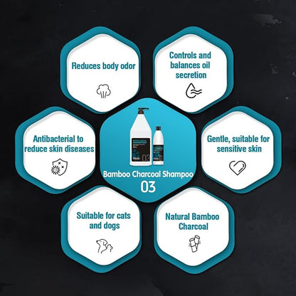 OPAWZ 03 Bamboo Charcoal Dog Shampoo, Hypoallergenic Pet Shampoo, Anti-Fungal Formula for Allergies and Itching Sensitive Skin, 16.9 fl.oz