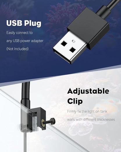 Pawfly Aquarium Light for 1-3 Gallon Saltwater Fish Tanks, Clip On LED Reef Light for Corals, Dimmable USB Aquarium Lamp with Full Spectrum Lighting and Timer (Adapter Not Included)