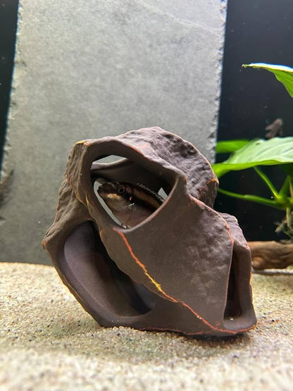 Plecoceramics Aquarium Ceramic Decorations Cave Betta Stone Decor - Aquarium Fish Tank Hideway Decor for breeding Cichlids Plecos Betta Toys Hideout (Boulder)