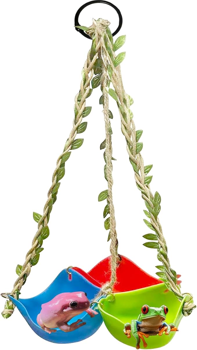 Silicone Frog Swing Toys with Suction Cup, Frog Habitat Platform,Reptile Decorations for Terrarium, Reptile Creative Feeding Dish Holder for Tree Frog Toad Tadpole