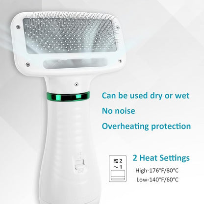 Pet Hair Dryer, 2 in 1 Dog Hair Dryer with Slicker Brush,Dog Blow Dryer with 2 Adjustable Heat Setting Dog Brush for Dog Grooming Small Medium Dogs Cats