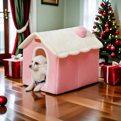 Dog House Indoor Memory Sponge, Foldable Dog House Kennel Bed Mat with Cushion for Small Medium Large Dogs Cats, Winter Warm Cat Nest Puppy Cave Sofa Pet Products (Pink, M)