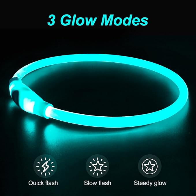 Light Up Dog Collars, Single-Color USB Rechargeable Dlitk LED Dog Collar 1 Count, TPU Cuttable Size Glow Collar for Dogs, Dog Collar Light, Please Do Not Use Fast Charging (Cyan)