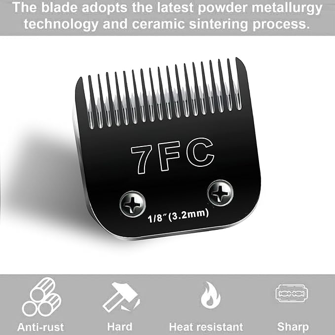 7F Blades Dog Grooming Blades Compatible with Andis/Oster A5/Wahl KM-10 Series Dog Clippers,Detachable Clipper Replacement Blade,Black (7FC/2PCS)