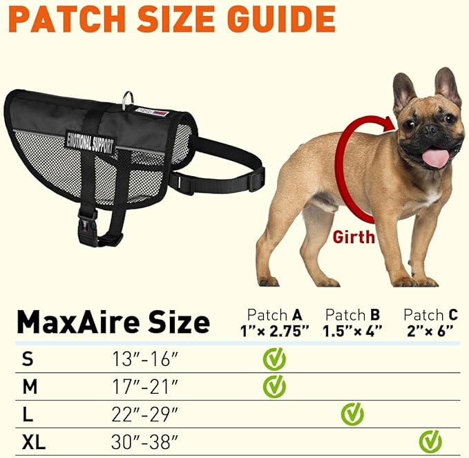 Dogline 13"-16" MaxAire Mesh Vest for Dogs and 2 Removable Emotional Support Patches, Small, Black