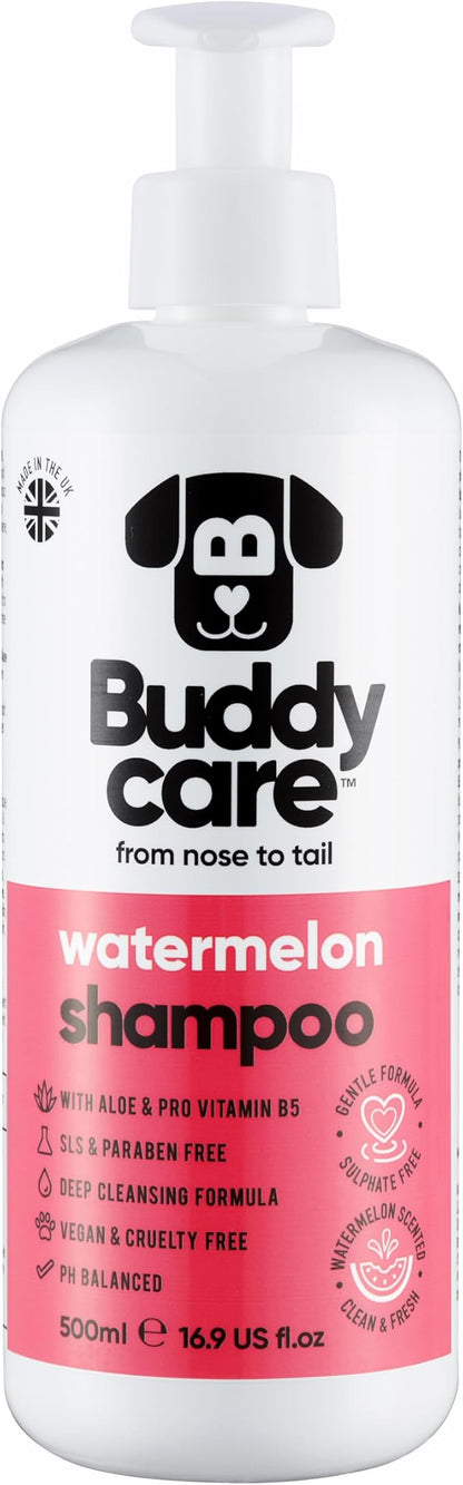 Watermelon Dog Shampoo by Buddycare | Dry Skin & Itchy Skin Relief for Smelly Dogs | Deep Cleansing Shampoo for Dogs Puppy Sensitive Skin | Dog Shampoo & Conditioner | with Aloe & Vitamin B5 (16.90oz)