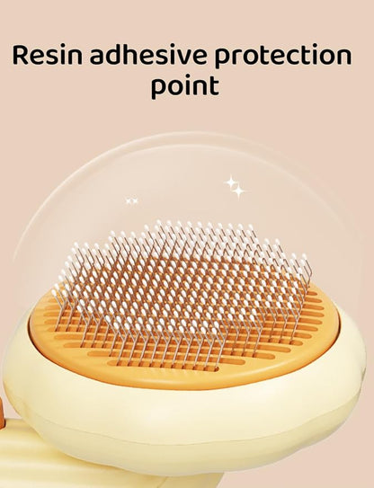 Cat Brush with Release Button, Pet Comb for Shedding and Tangles, Dog Hair Brush for Long and Short Hair, Grooming Tool for Removing Fleas and Fur Knots, Yellow ABS Plastic
