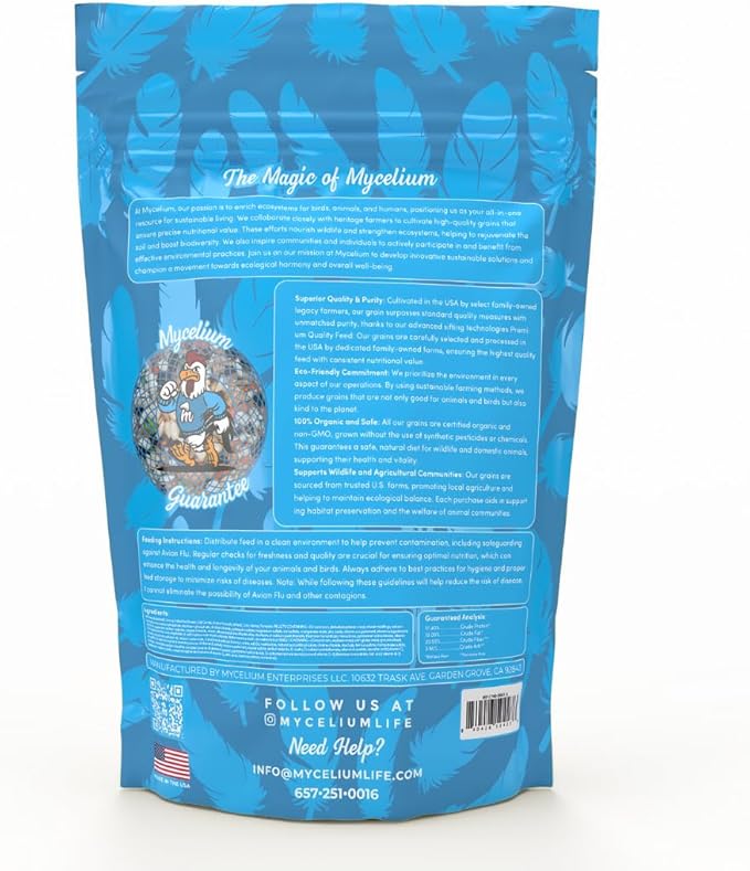 Mycelium Premium Macaw & Cockatoo Food | High Protein & Fiber | Safe & Clean Pet Bird Food | Seed Blend with Vitamins, Corn, Buckwheat, Sunflower, Peanuts & Hemp Seed | Organic, Non-GMO 5 lb Bag