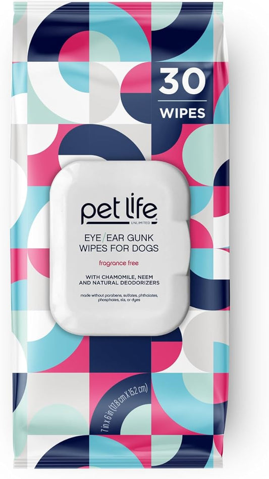Pet Life Unlimited Dog Ear Wipes, Dog Eye Wipes - Plant-Based Dog Ear Cleaner Wipes with Moisturizing Aloe Leaf & Soothing Chamomile - Fragrance Free Eye and Ear Wipes for Dogs - 30 Count (Pack of 1)