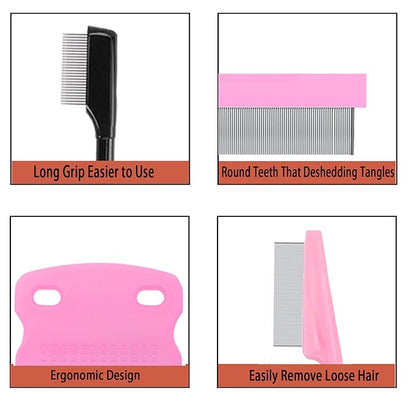 5 Pieces Tear Stain Remover and Grooming Combs - Remove Fleas, Dandruff, Hair Stains, Crust and Mucus for Small Dogs and Cats (Pink)