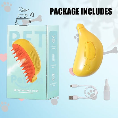 3 in 1 Water Brush with Steam for Pet Grooming - Dog and Cat Grooming Brush with Steam, Cepillo Para Gatos ALD-001-Y (Banana Yellow)