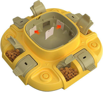 Dog Scratch Board, 3-in-1 Puzzle Toy & Dog Nail File, Enrichment Toys with Treat Dispenser, Scratch Pad for Nails with 8 Sandpapers & Anti-Slip Mat for All Floors, Yellow