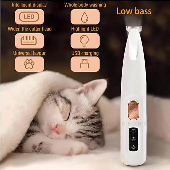 Dog Paw Trimmer, 35 dB Low Noise, 18 mm Widen Blade, LED Display, Rechargeable, Waterproof, Clipper for Dogs and Cats